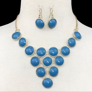 Blue Dot Cluster Bib Necklace Earrings Set